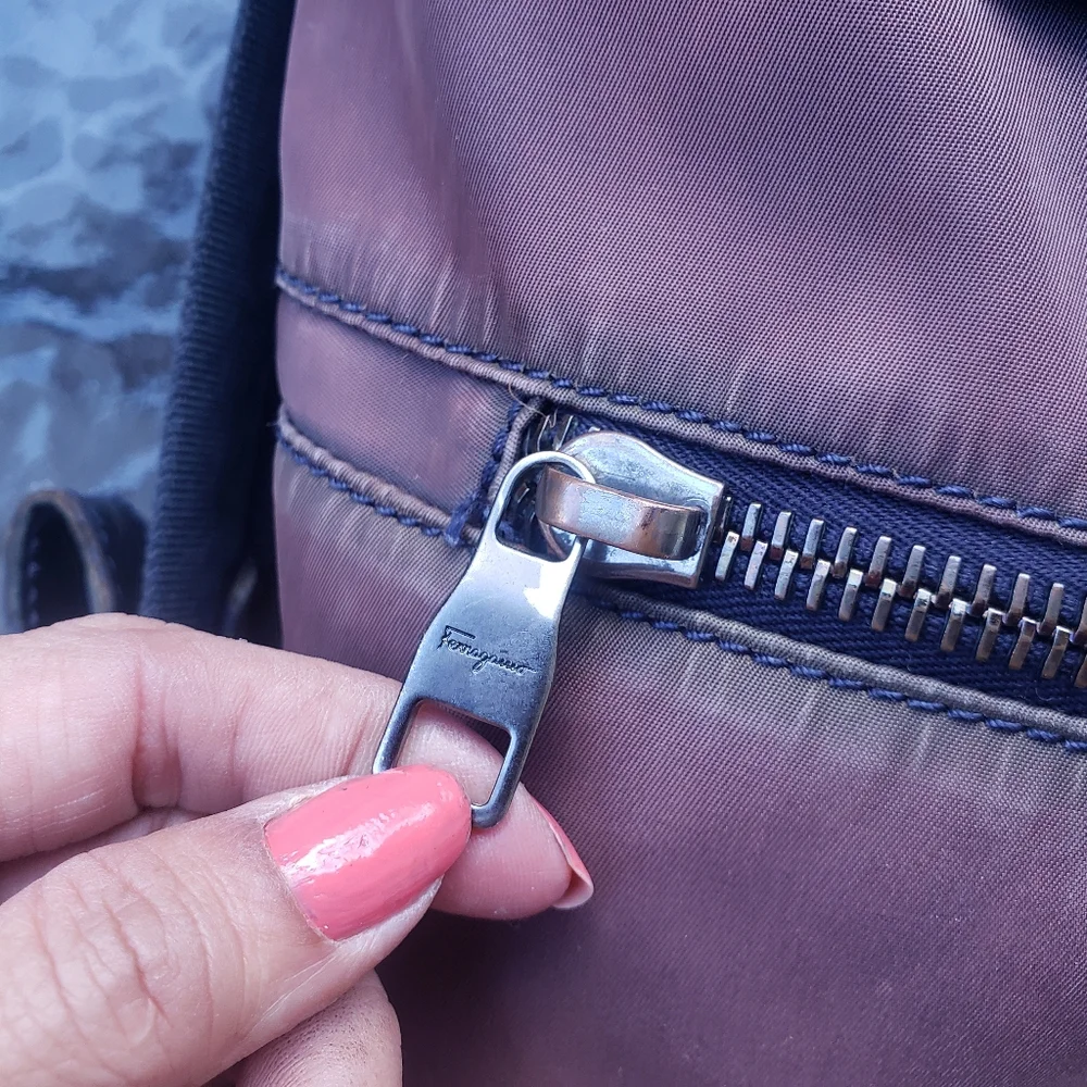 Salvatore Ferragamo aubergine nylon Backpack Leather trim